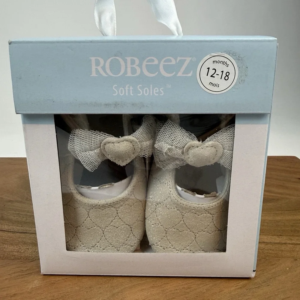 New Infant Robeez Soft Soles Desiree Silver Leather Casual Shoes Sz 12-18 Months